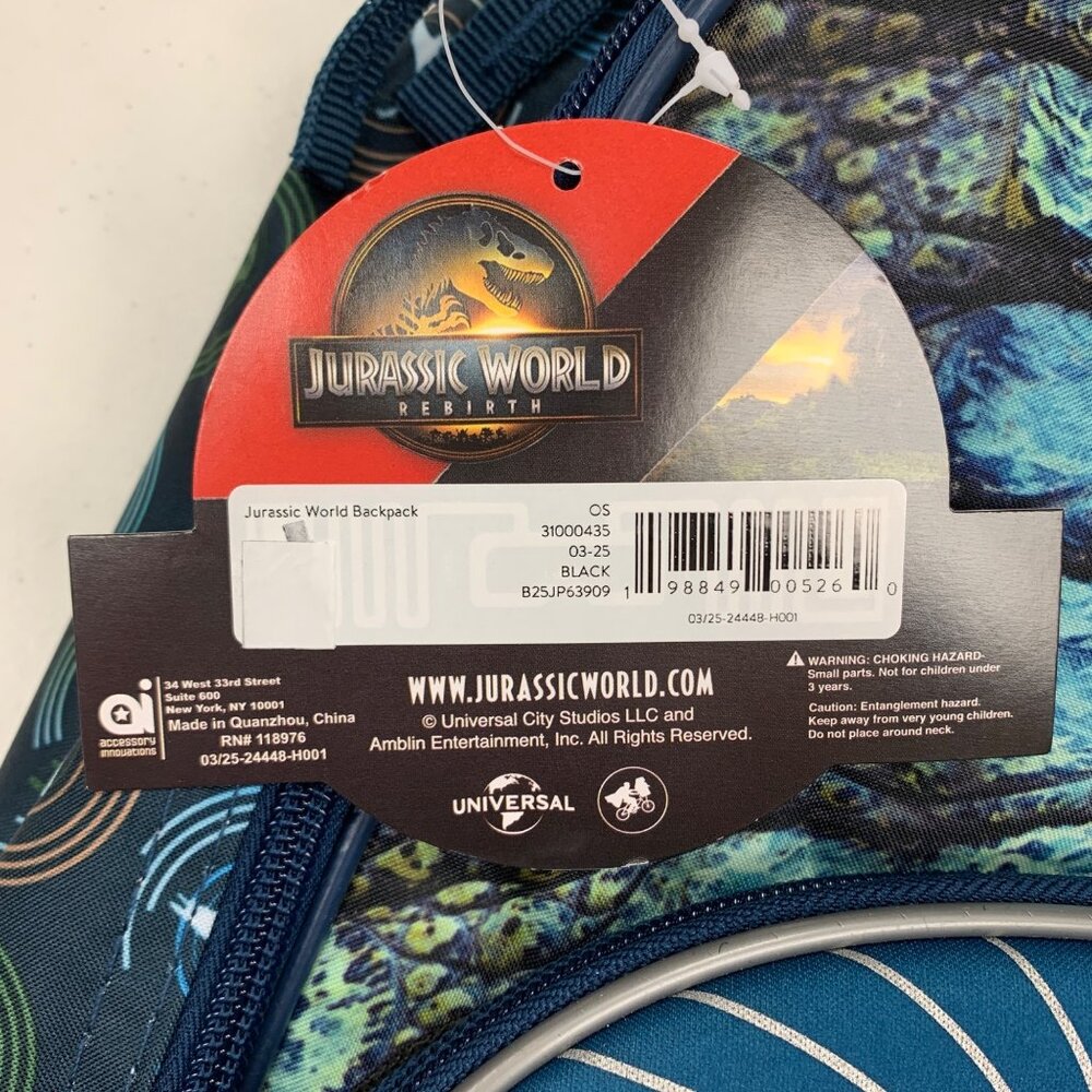 Jurassic World 17" Backpack Padded Laptop Sleeve Water-Resistant Blue Dinosaur - Picture 4 of 10